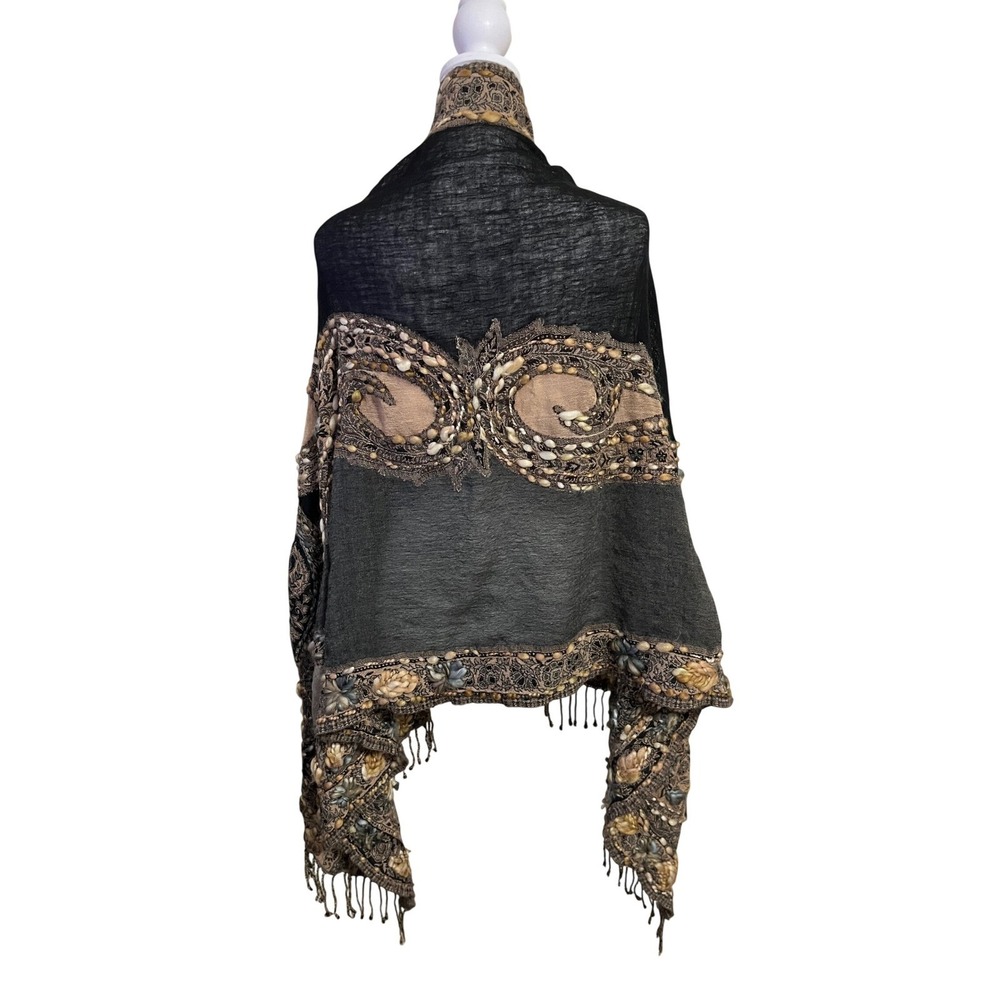 Soft Surroundings Embroidered Floral Shawl Wrap Black Tan Boho
26x69 inches - Picture 2 of 5